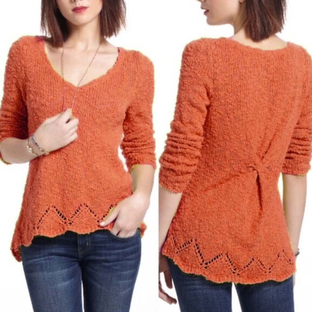 Anthropologie Yellow Bird Peaked Pointelle Sweater